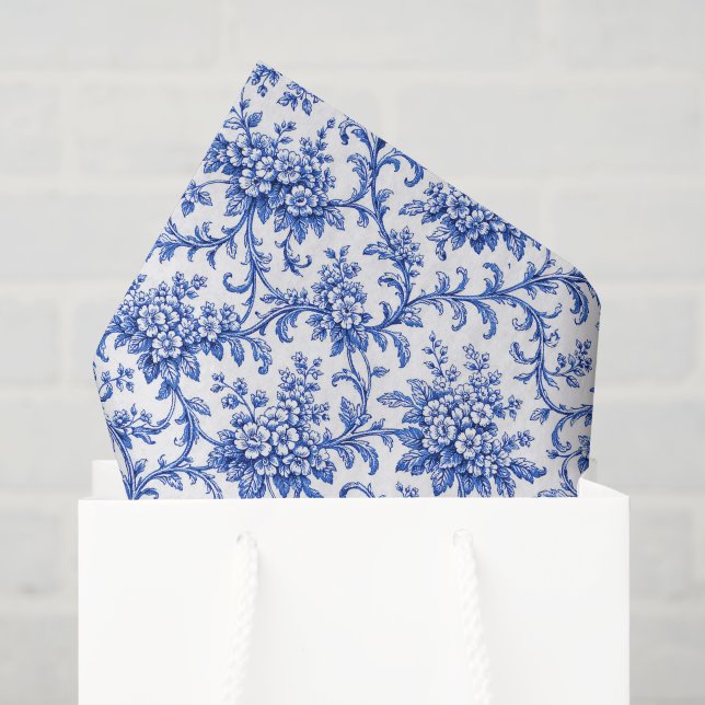 Papier de soie chinoiserie découpé, floral bleu (Sac cadeau)