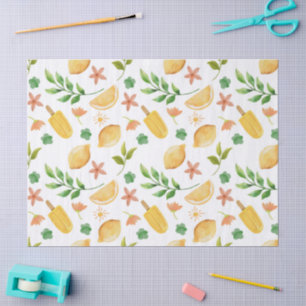 Papier de soie Citrons à l'aquarelle et Popsicles