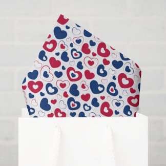 Papier de soie coeurs rouges et bleus