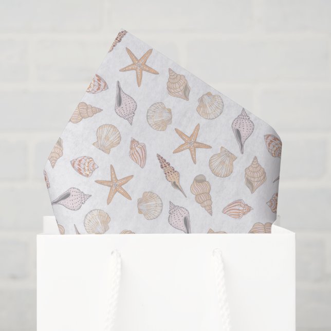 Papier de soie Coquillages, Découpage Bord de mer (Sac cadeau)