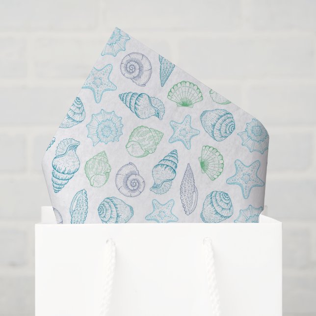 Papier de soie Coquillages, Découpage Côte marine (Sac cadeau)