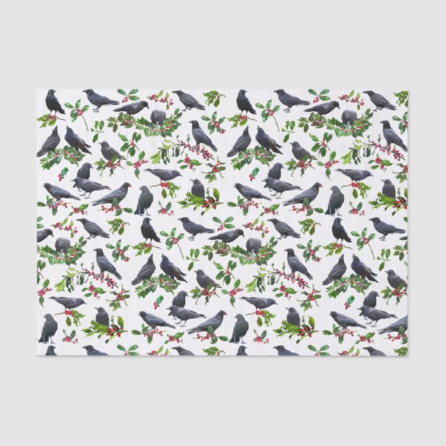 Papier de soie Corbeaux Feuillage de houx (Recto)