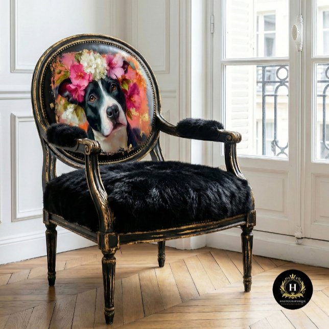 Papier de soie Couronne florale Pit Bull noir et b (Créateur téléchargé)