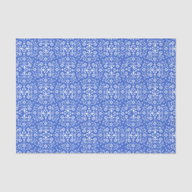 Papier de soie damassé abstrait bleu (Recto)