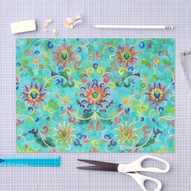 Papier de soie d'art Aqua vintage (Artisanat)