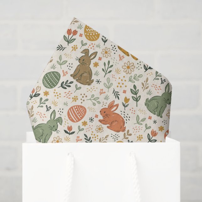 Papier de soie de lapins de printemps dessinés à l (Sac cadeau)