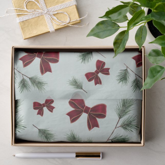 Papier de soie de Noël à ruban rouge élégant (Cadeau)