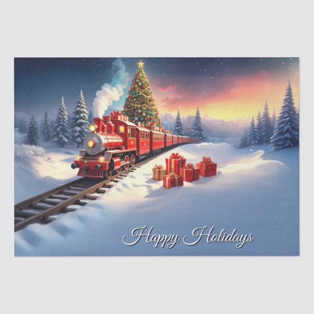 Papier de soie de Noël arbre de train rouge pour l (Recto)