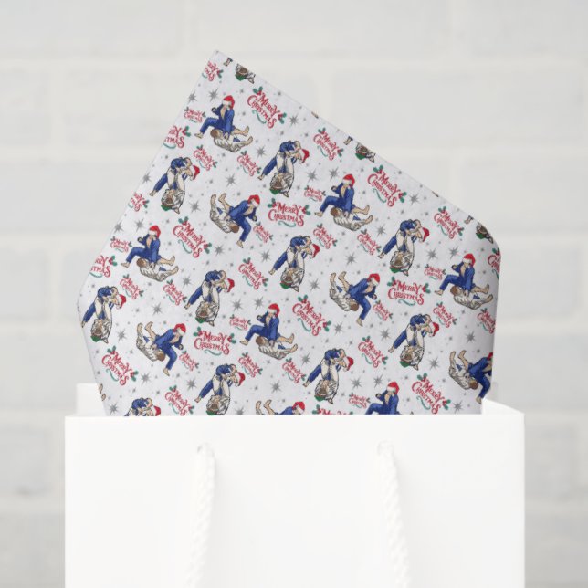 Papier de soie de Noël Jiu Jitsu blanc (Sac cadeau)