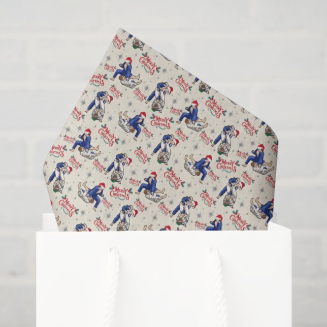 Papier de soie de Noël Jiu Jitsu couleur crème (Sac cadeau)
