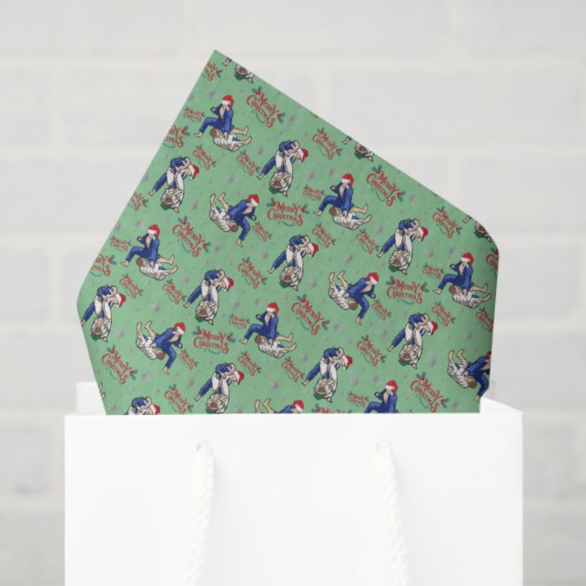 Papier de soie de Noël Jiu Jitsu en vert (Sac cadeau)