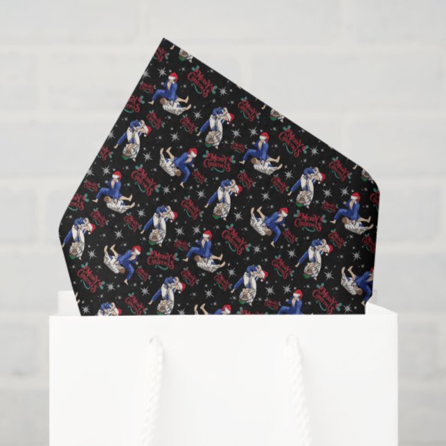 Papier de soie de Noël Jiu Jitsu noir (Sac cadeau)
