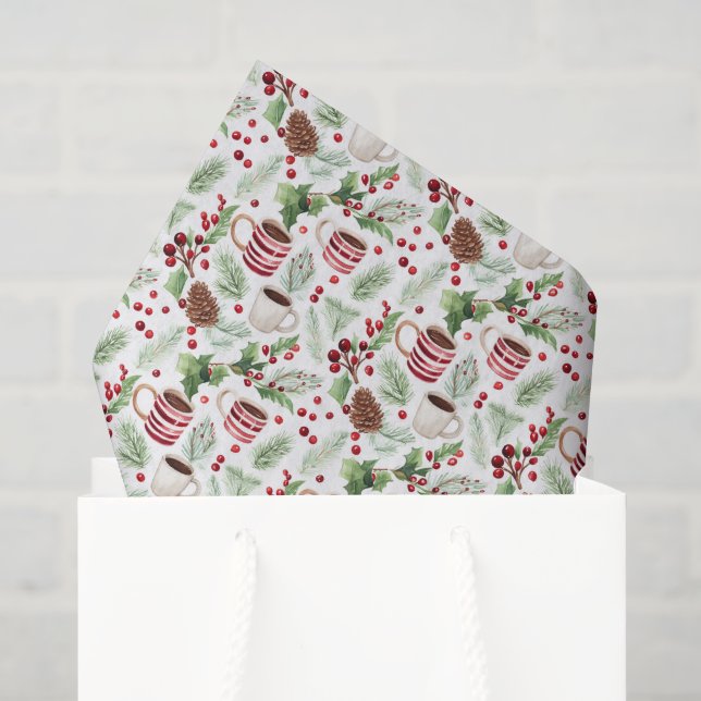 Papier de soie de Noël Pinècones & Café (Sac cadeau)