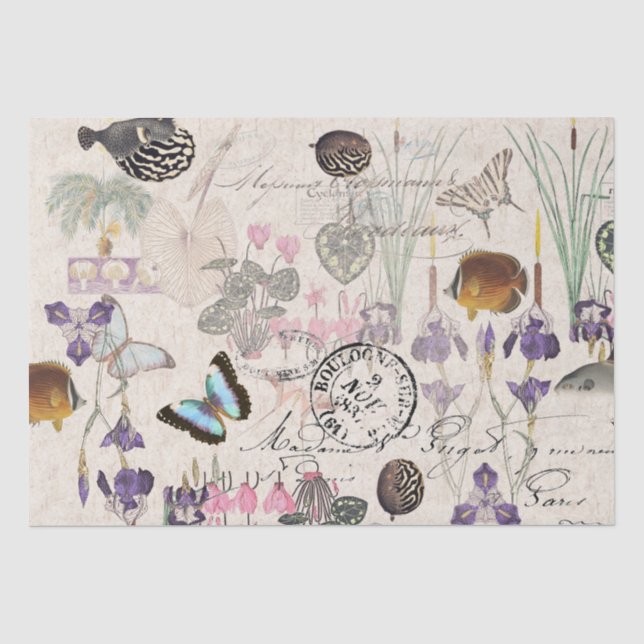 Papier de soie de soie français de fleurs de (Recto)