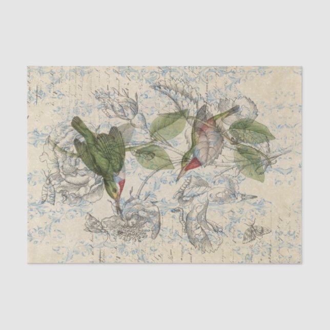 Papier de soie de soie vintage de collage d'oiseau (Recto)