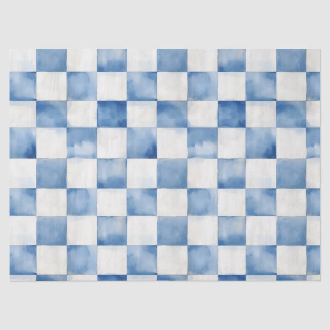 Papier de soie décoratif à carreaux bleus (Recto)