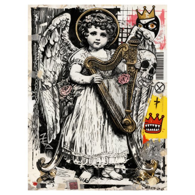 Papier de soie découpage ange Street Art Collage (This is a mockup image, your design may appear larger/smaller depending on size ordered.)