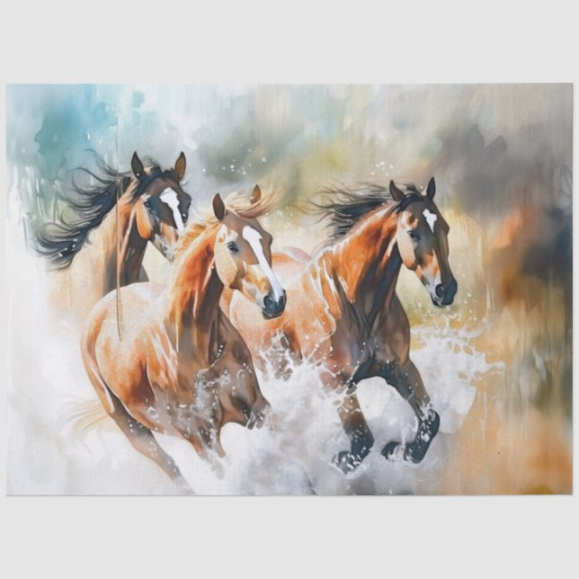 Papier de soie découpage Aquarelle Chevaux courant (Recto)