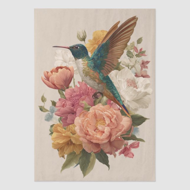 Papier de soie découpage colibri floral (Recto)