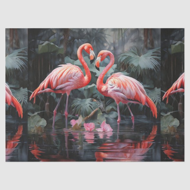 Papier de soie découpage Deux Flamants Roses (Recto)