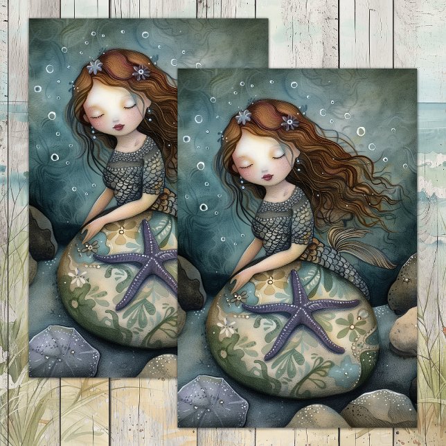 PAPIER DE SOIE DECOUPAGE FILLE SIRENE (MERMAID GIRL DECOUPAGE TISSUE PAPER)