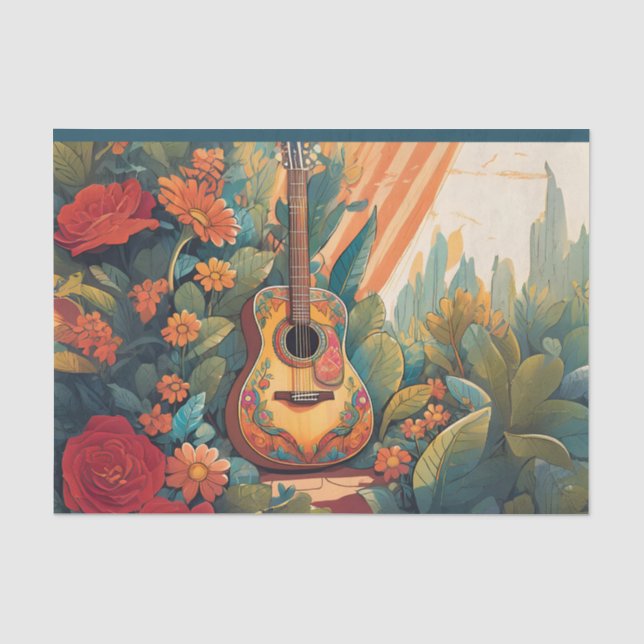 Papier de soie découpage Guitare dans le Jardin (Recto)