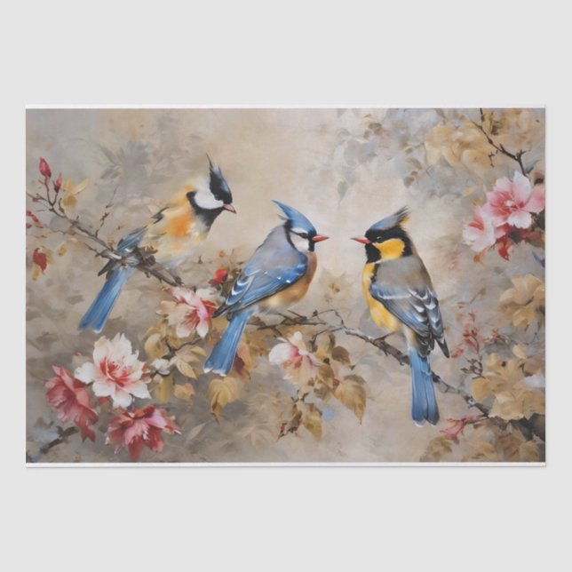 Papier de soie découpage Oiseaux et Branches (Recto)