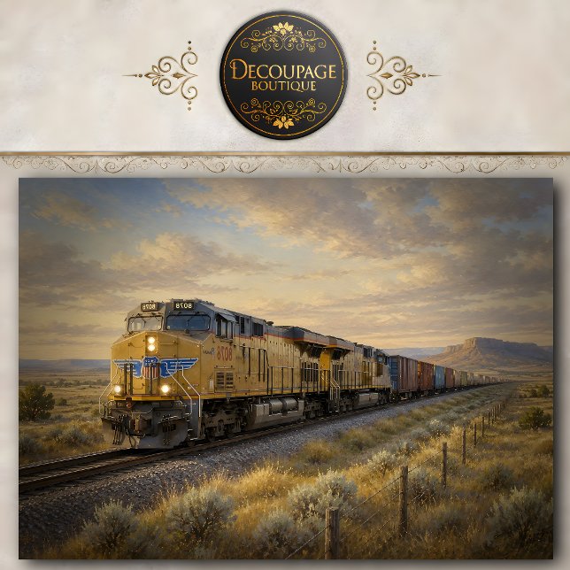 Papier de soie découpage paysage train de marchand (Freight Train Landscape Decoupage Tissue Paper)