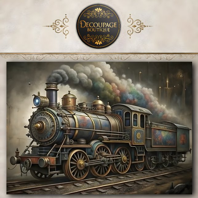 Papier de soie découpage Train à vapeur Steampunk (Steampunk Steam Train Decoupage Tissue Paper)