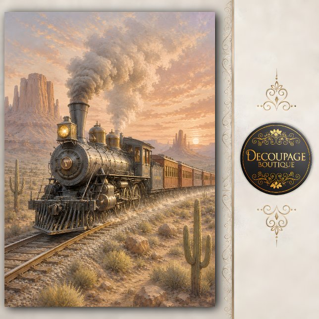 Papier de soie découpage Western Steam Train (Western Steam Train Decoupage Tissue Paper)
