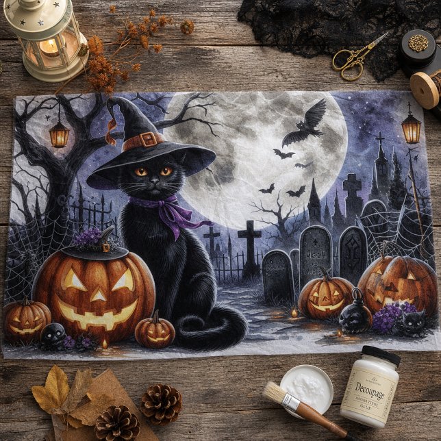Papier de soie découpé Chat Noir Halloween (Créateur téléchargé)