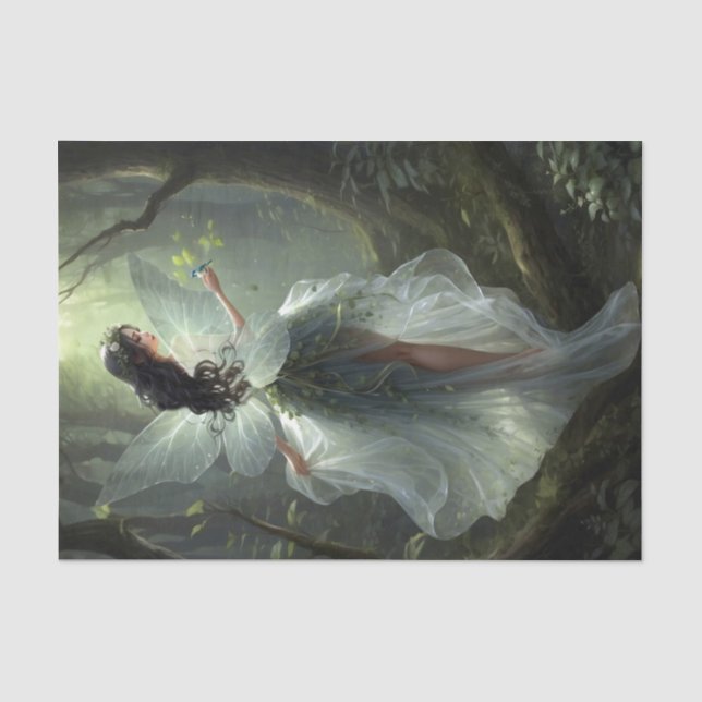 Papier de soie découpé de fée et d'oiseau (Recto)