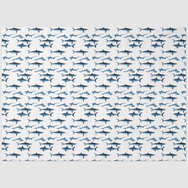 Papier de soie découpé thème côtier requin bleu (Recto)