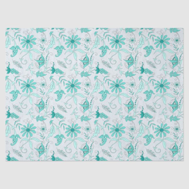 Papier de soie design série florale turquoise 5 (Recto)