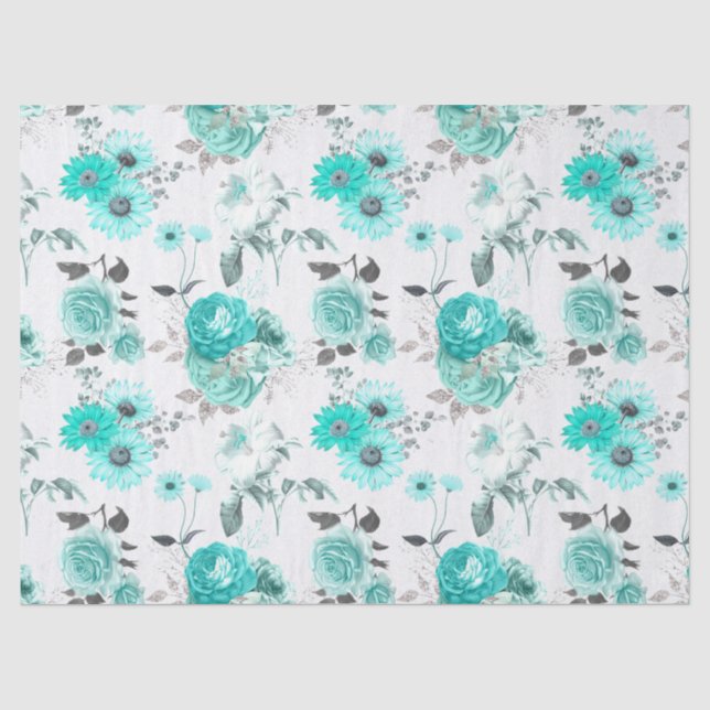 Papier de soie design série florale turquoise 9 (Recto)