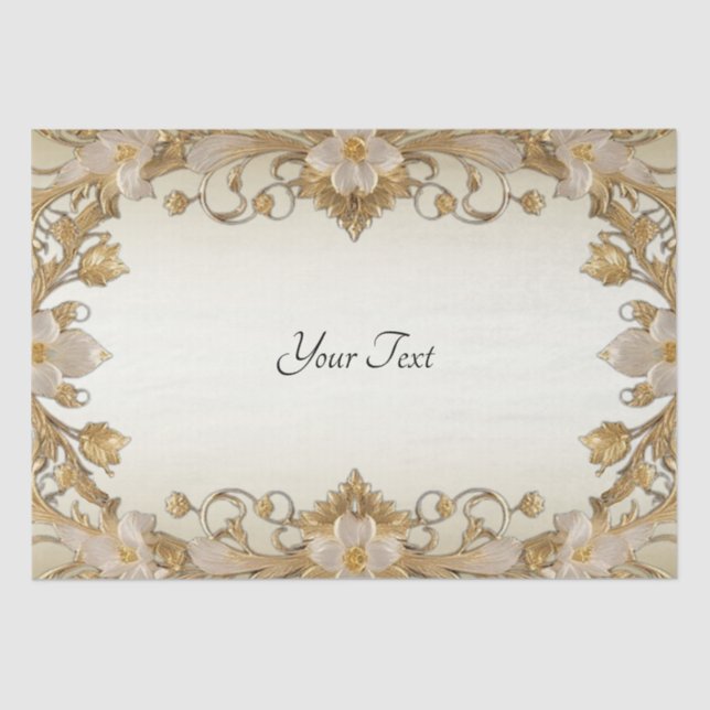 Papier de soie doré décoratif fleurs blanches (Recto)