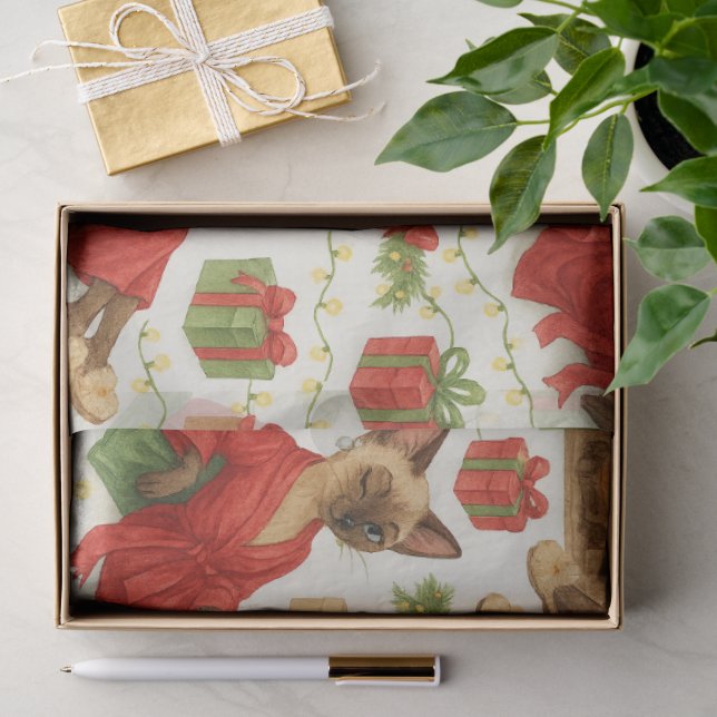 Papier de soie drôle de Noël avec un chat siamois  (Cadeau)