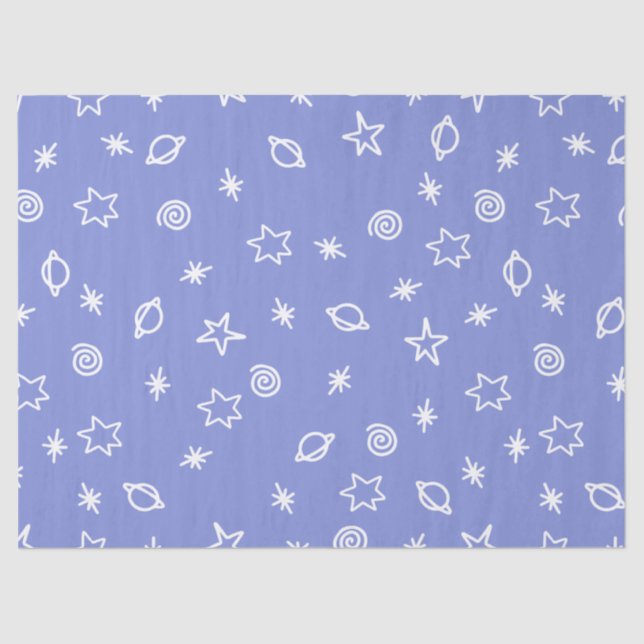 Papier de soie Espace Bleu Gribouillis Étoiles Pla (Recto)