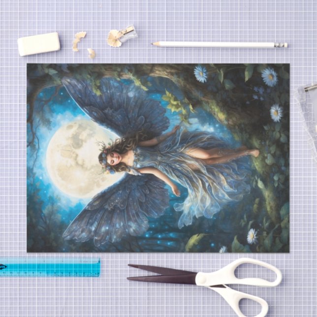 Papier de soie fantaisie bleu céruléen (Artisanat)