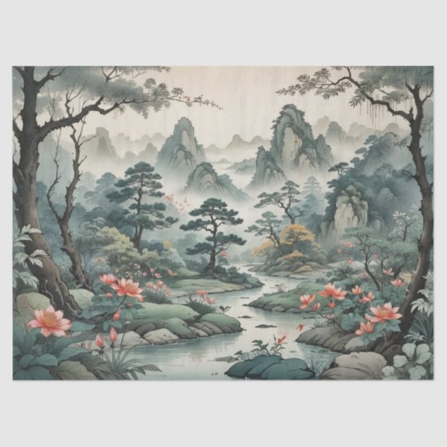 Papier de soie fantaisie plantes et fleurs de forê (Recto)