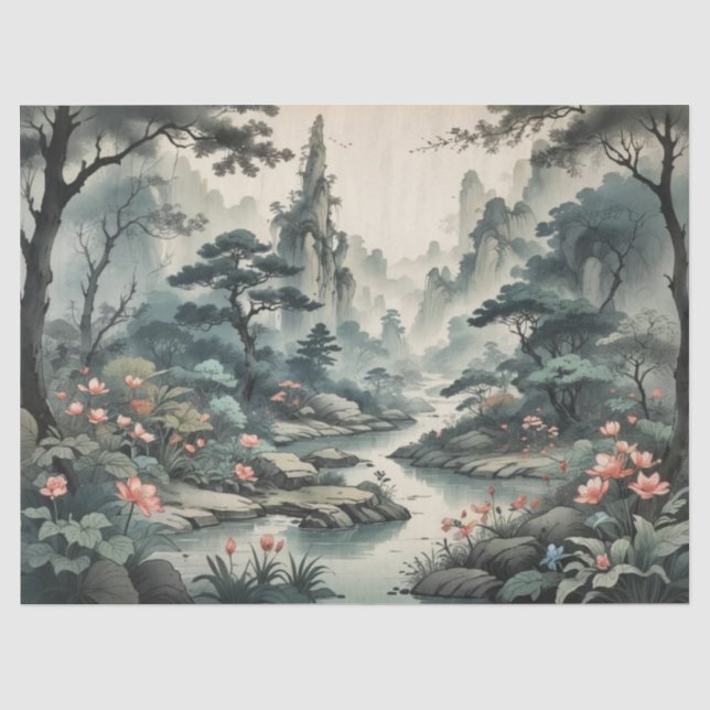 Papier de soie fantaisie plantes et fleurs de forê (Recto)