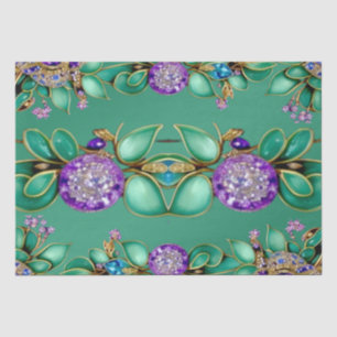 Papier de soie feuilles vertes gemmes violettes
