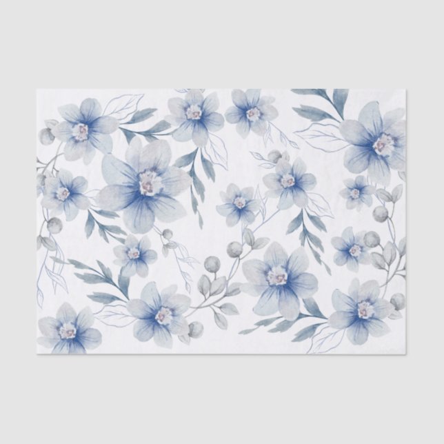 Papier de soie fleur aquarelle bleu ardoise poussi (Recto)