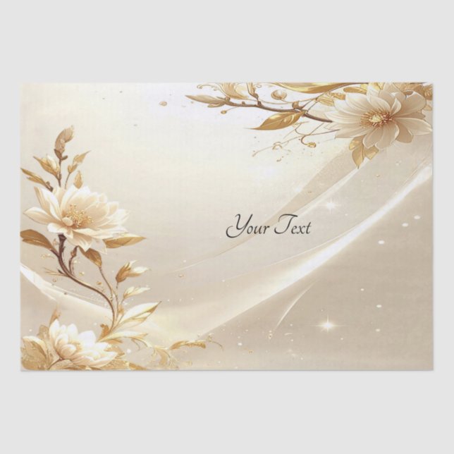 Papier de soie Fleurs Blanches et Dorées (Recto)