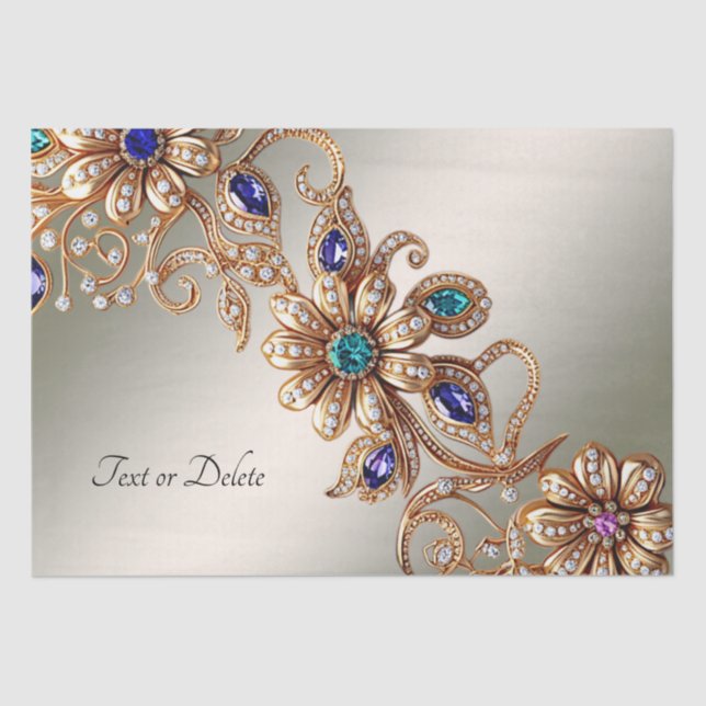 Papier de soie Fleurs de bijou Or élégant (Recto)