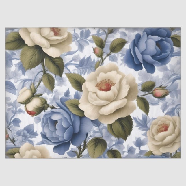 Papier de soie Fleurs sauvages Bleu de Delft vinta (Recto)