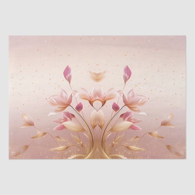 Papier de soie floral à feuilles dorées roses (Recto)
