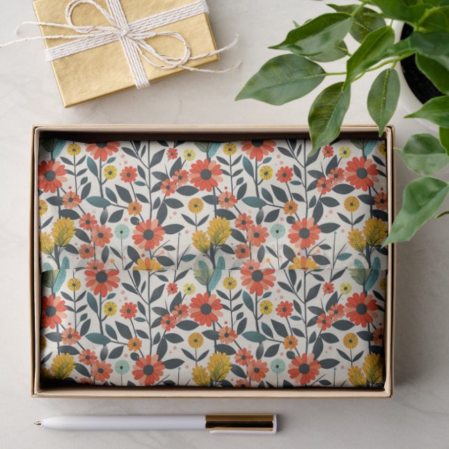 Papier de soie floral à fleurs sauvages chaudes (Cadeau)