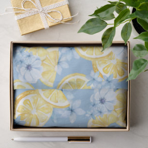 Papier de soie floral aquarelle bleue et citron co