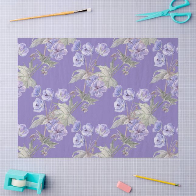 Papier de soie floral aquarelle lavande (Artisanat)